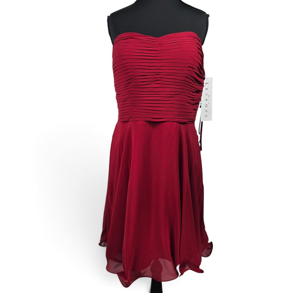 Bill Levkoff Dress Womens 14 Cranberry Strapless Ruched Chiffon NEW Formal